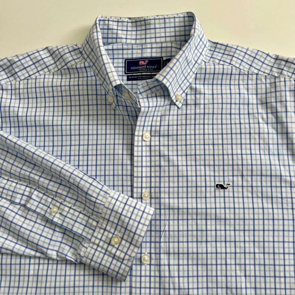 Vineyard Vines White and Blue Plaid Button-Down Shirt